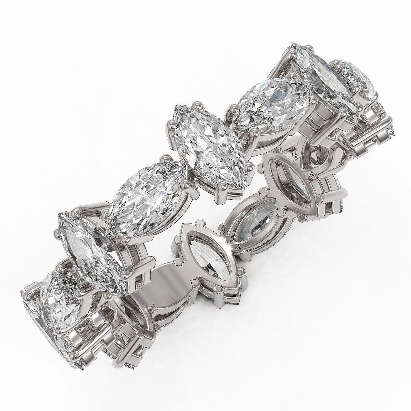 Marquise NWES Moissanite diamond half\full eternity wedding band, Bridal stackable, minimalist ring in White\Yellow\Rose Gold