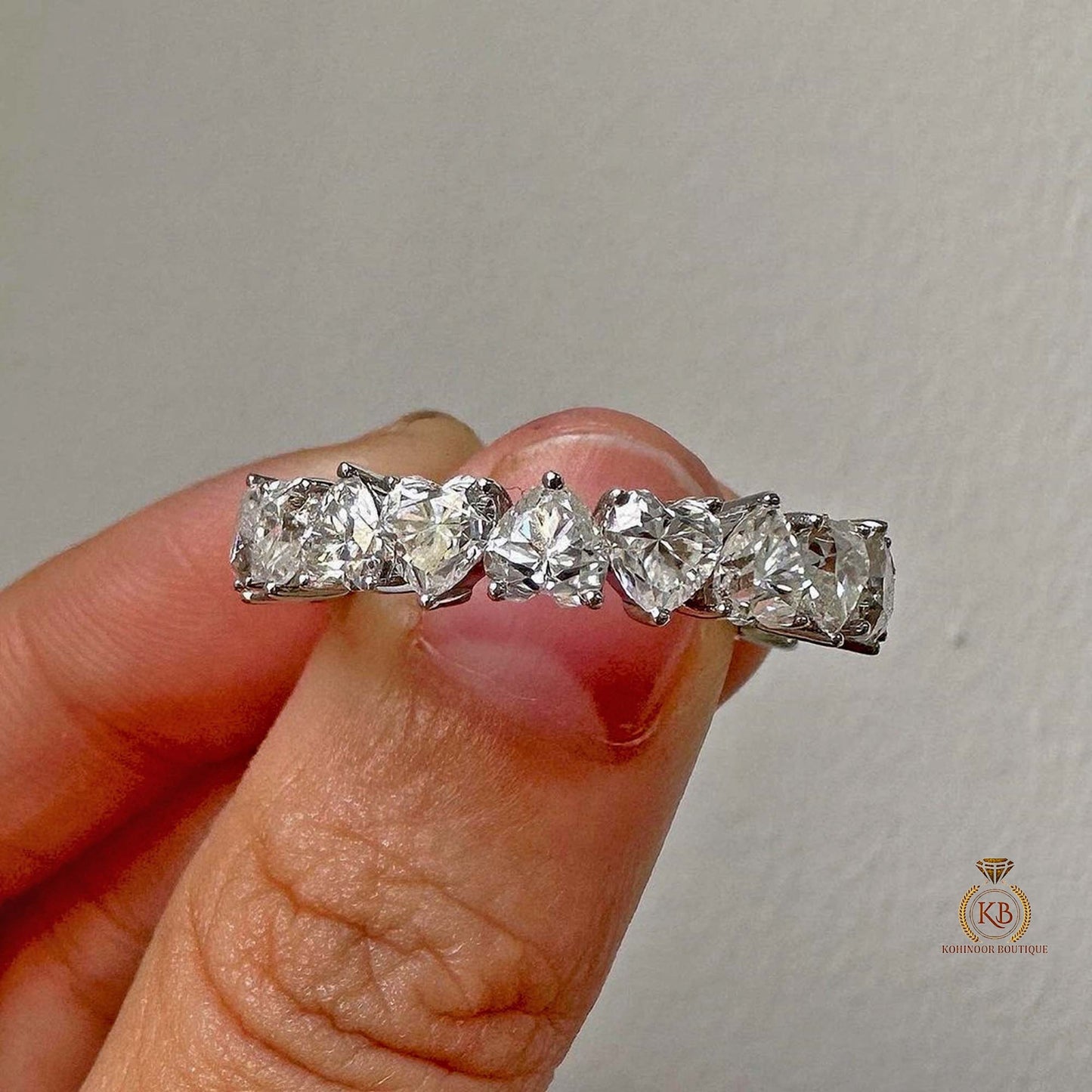 Heart Cut Moissanite Half\Full Eternity Wedding Band,Bridal stackable,Statement ring in White\Yellow\Rose Gold,Anniversary Gift