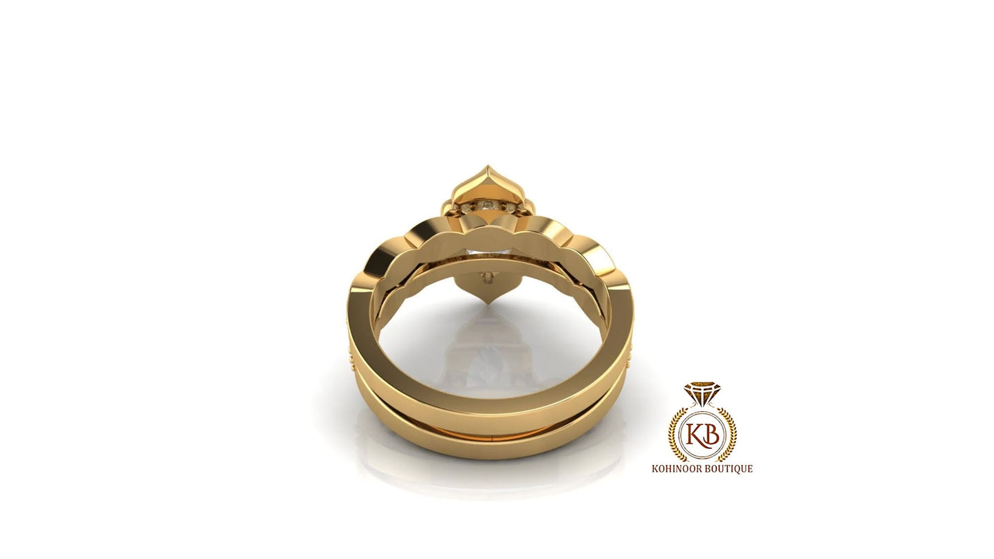 Marquise Cut Halo Vintage Moissanite Engagement Ring, Wedding Bridal Set, Anniversary gift for wife, Ring for women