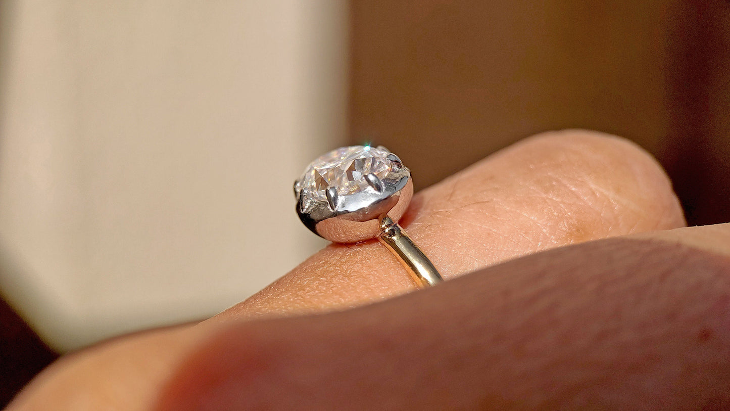 East west set Oval Moissanite Button Back Georgian Cut Down Set Solitaire Engagement ring, ring for women, Ring for her.