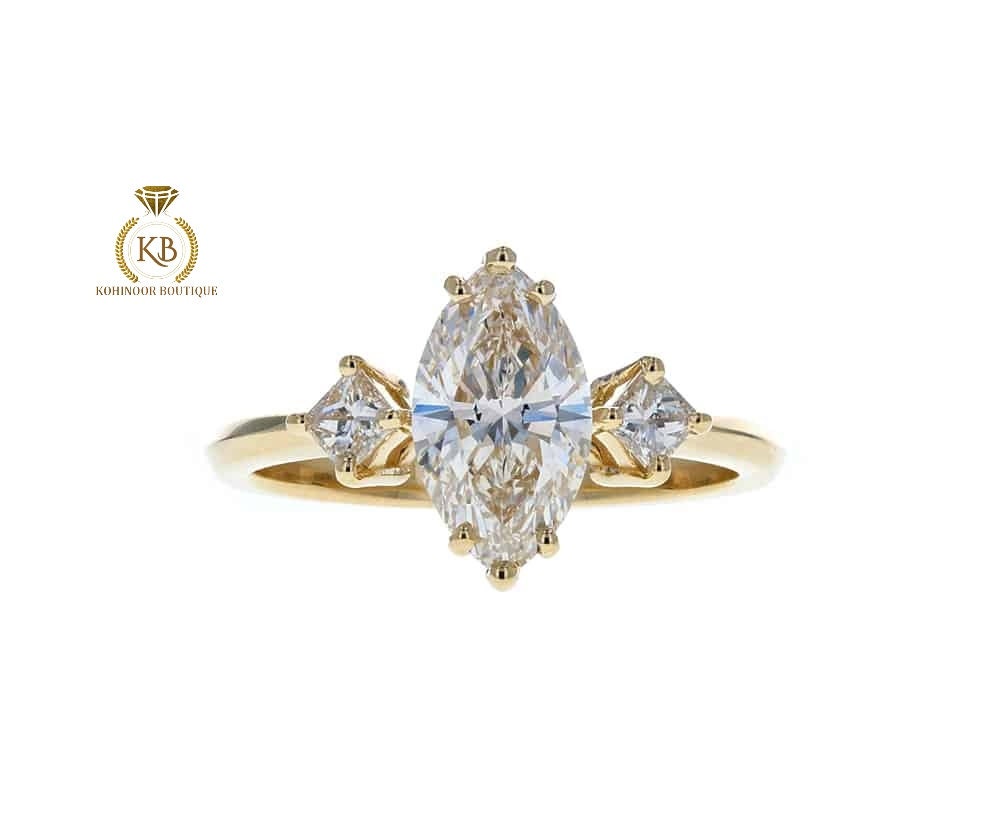 Marquise & Princess cut 3 Stone moissanite Engagement Ring. 3 stone wedding ring,mother ring, anniversary Gift for wife. Raised profile ring