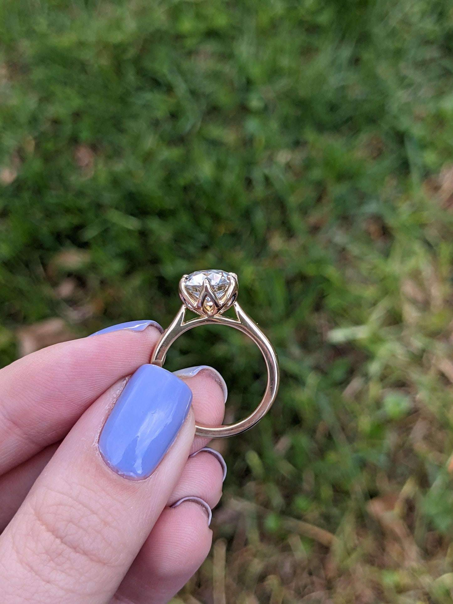 Round Old European Cut OEC Tulip Lotus Prong Bezel Cathedral Set Moissanite Solitaire Engagement Ring, flower basket  Promise\proposal Ring.