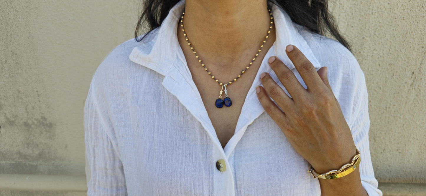 Elongated Cushion Cut Lab Blue Sapphire Pendant, Collet set Georgian cut down set Pendant without chain, Wedding Pendant