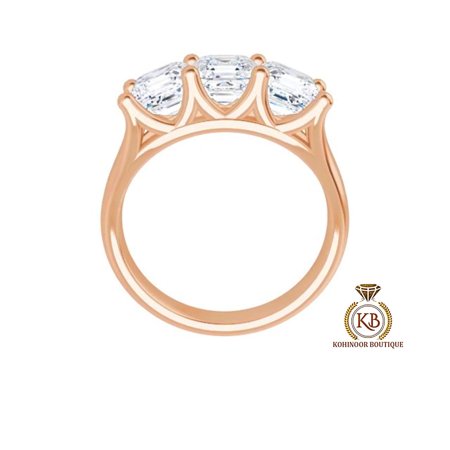 3 Stone Asscher Trellis Set Moissanite Engagement ring, ring for her, 3 stone anniversary ring, ring for women.
