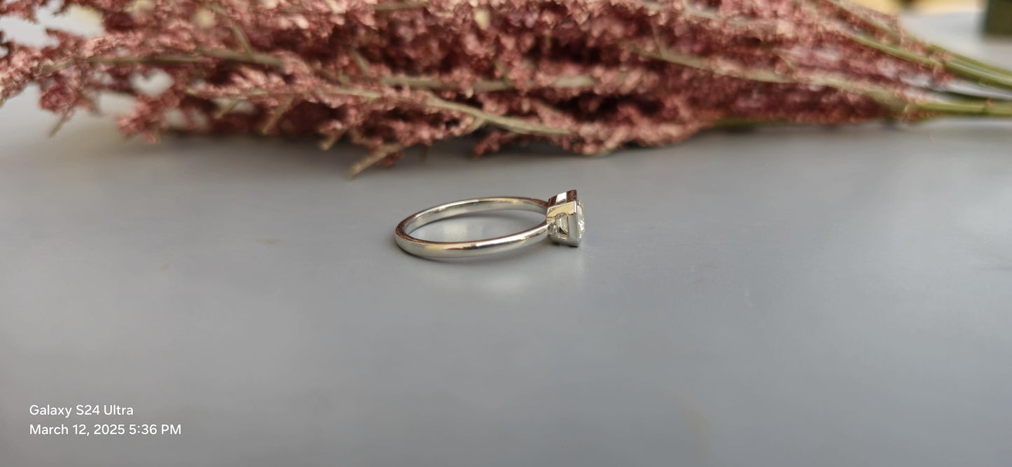 East West Bezel Set Emerald Moissanite Solitaire Engagement Ring, Ring for her, Gift for her, Gift for wife, Promise proposal ring.