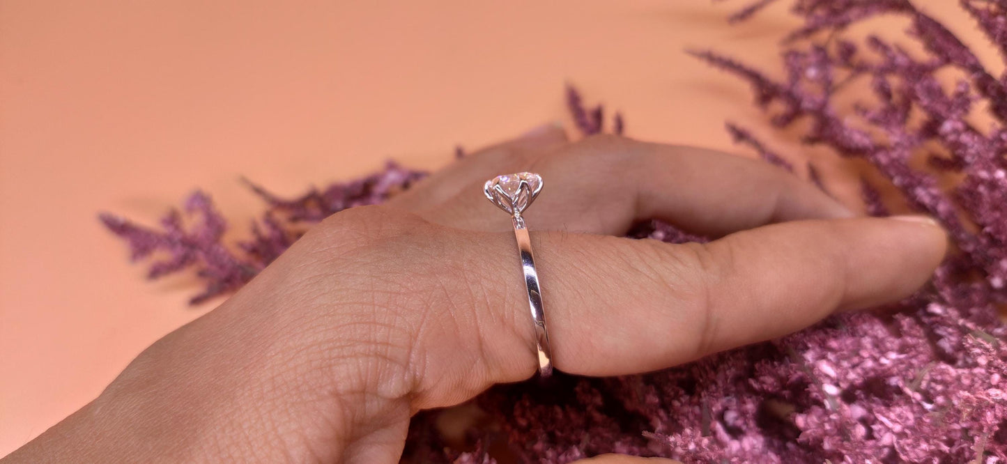 Tulip Lotus Prong Round Moissanite Solitaire Engagement Ring, flower basket  Promise\proposal Ring.