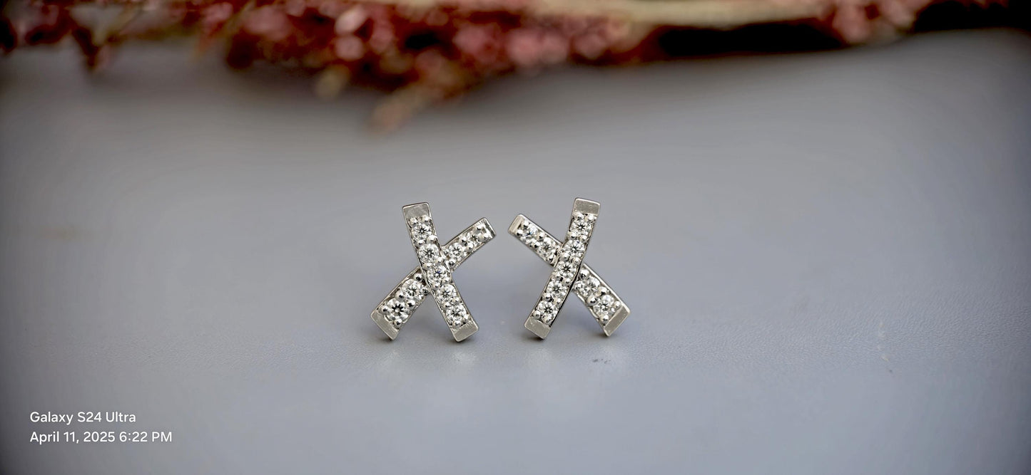Moissanite X shaped Earrings, Earrings for women, Party wear earrings, Anniversary Gift for wife, birthday gift for women