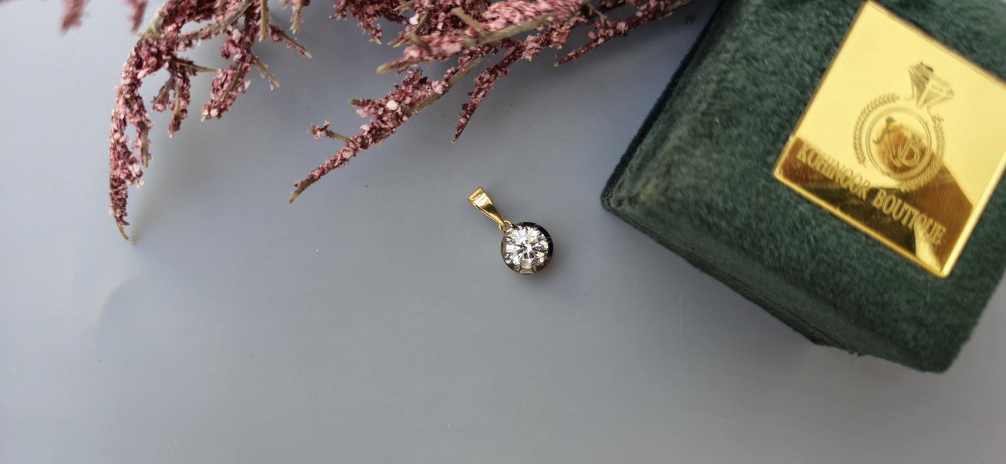 Round Cut Moissanite Pendant, Collet set Georgian cut down Button back set Pendant without chain.