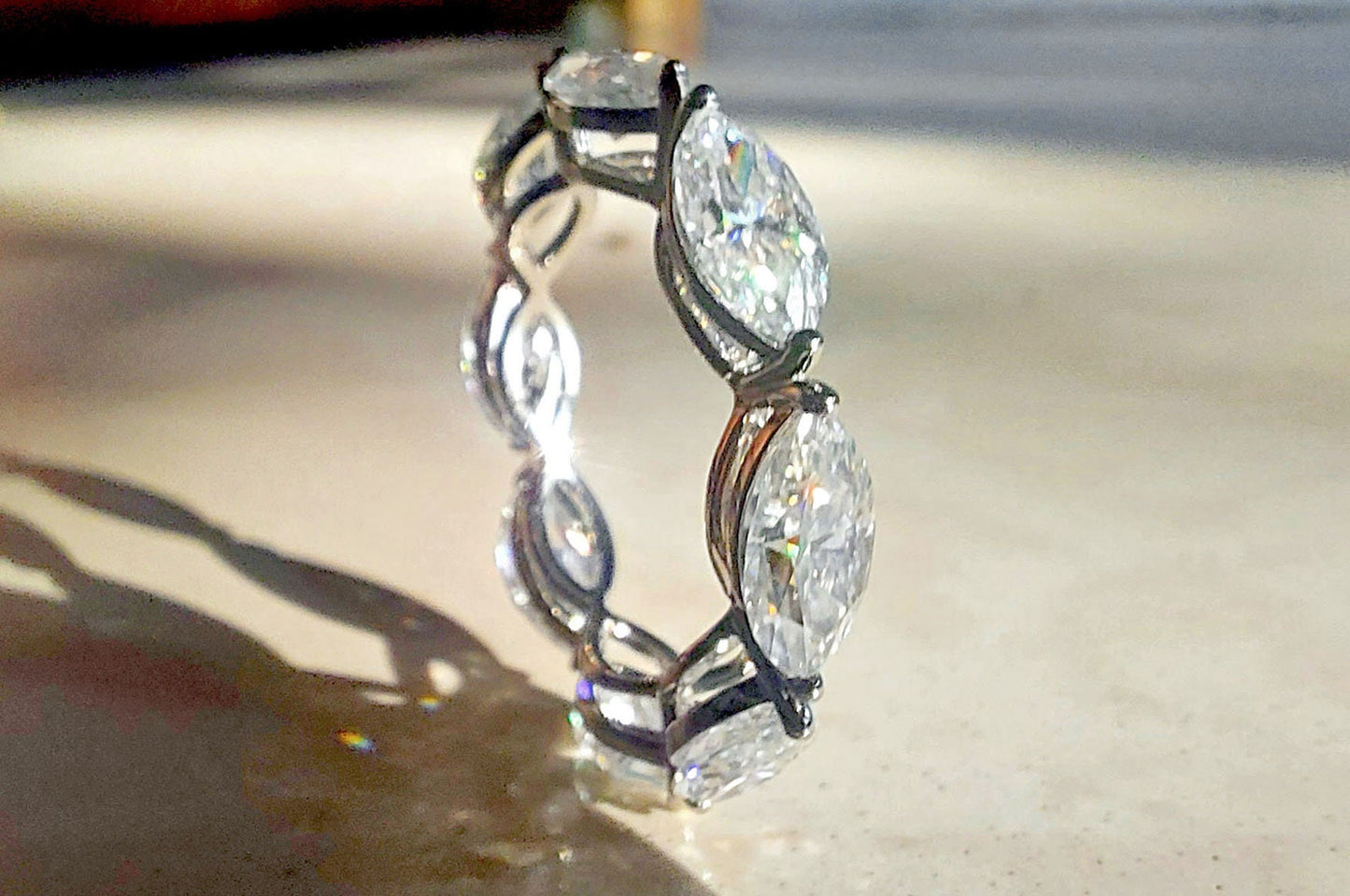 East West Set Marquise Moissanite half\full eternity wedding band, Bridal stackable, Anniversary gift for wife