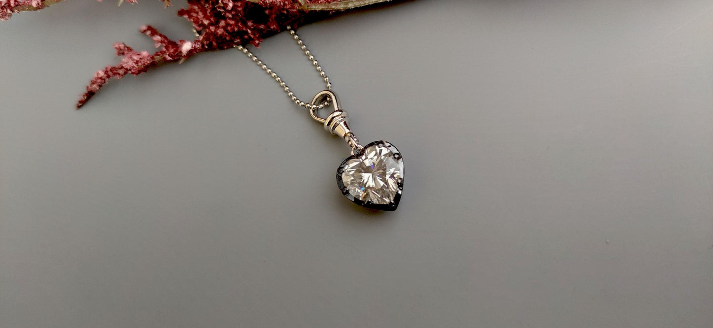 Heart Cut Moissanite Collet set Georgian cut down set Blackened gold Swivel Clasp Pendant,without chain,available in 5mm, 6mm, 7mm, 8mm, 9mm