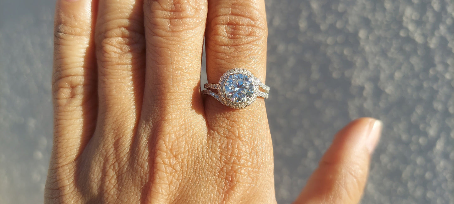 Round Moissanite Halo Insert Wedding bridal Set solitaire Engagement\Bridal\propose\anniversary Ring with 18k\14k\10k White\Yellow\Rose Gold