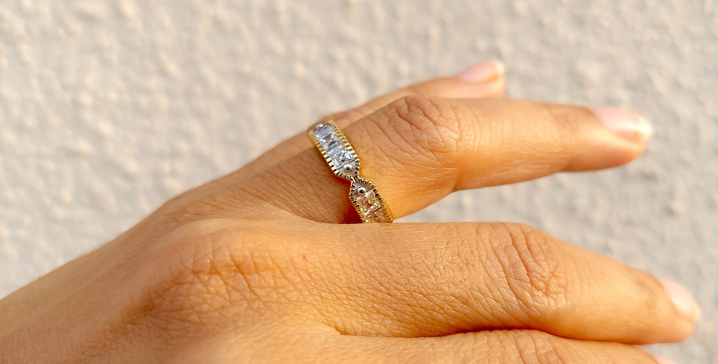 Vintage France\ French cut Moissanite Eternity Ring, wedding band, stackable ring, Princess cut Half\Full eternity band, Anniversary gift