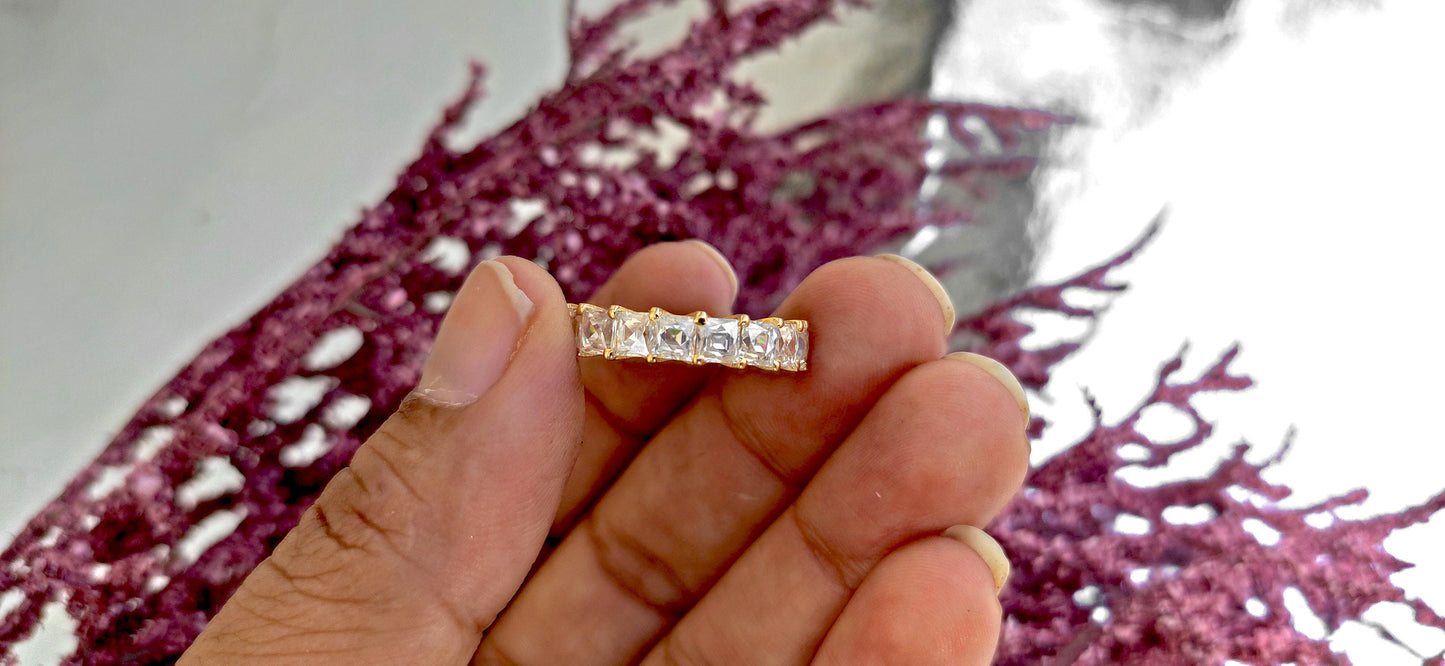 Vintage France\ French cut Moissanite Eternity Ring, wedding band, stackable ring, Princess cut Half\Full eternity band, Anniversary gift