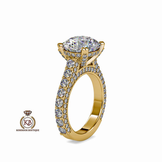 Round Cut Under Halo 3 side pave band Cathedral with pave basket Moissanite Engagement ring, art deco ring, right hand ring