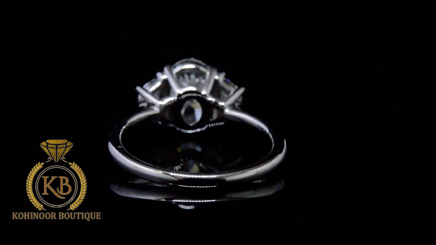3 Stone Oval & Half Moon Moissanite Engagement ring, ring for her, gift for women, 3 stone engagement ring.