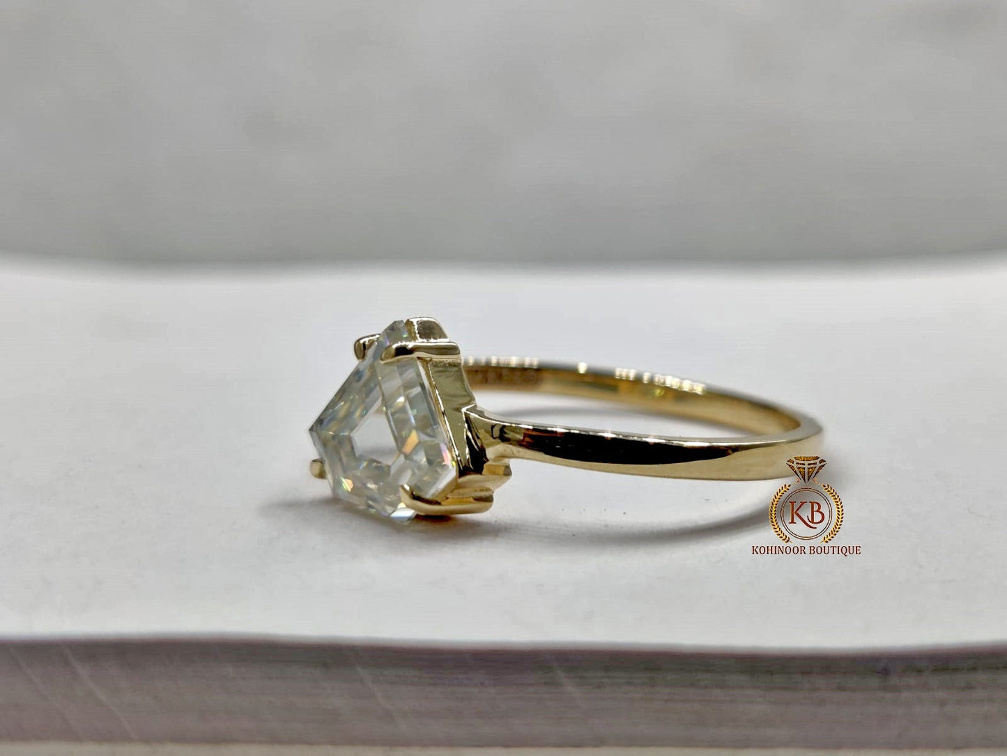 Shield step Cut Pentagon shaped Moissanite Solitaire Engagement ring Wedding ring Statement ring, Right hand ring, Ring for her