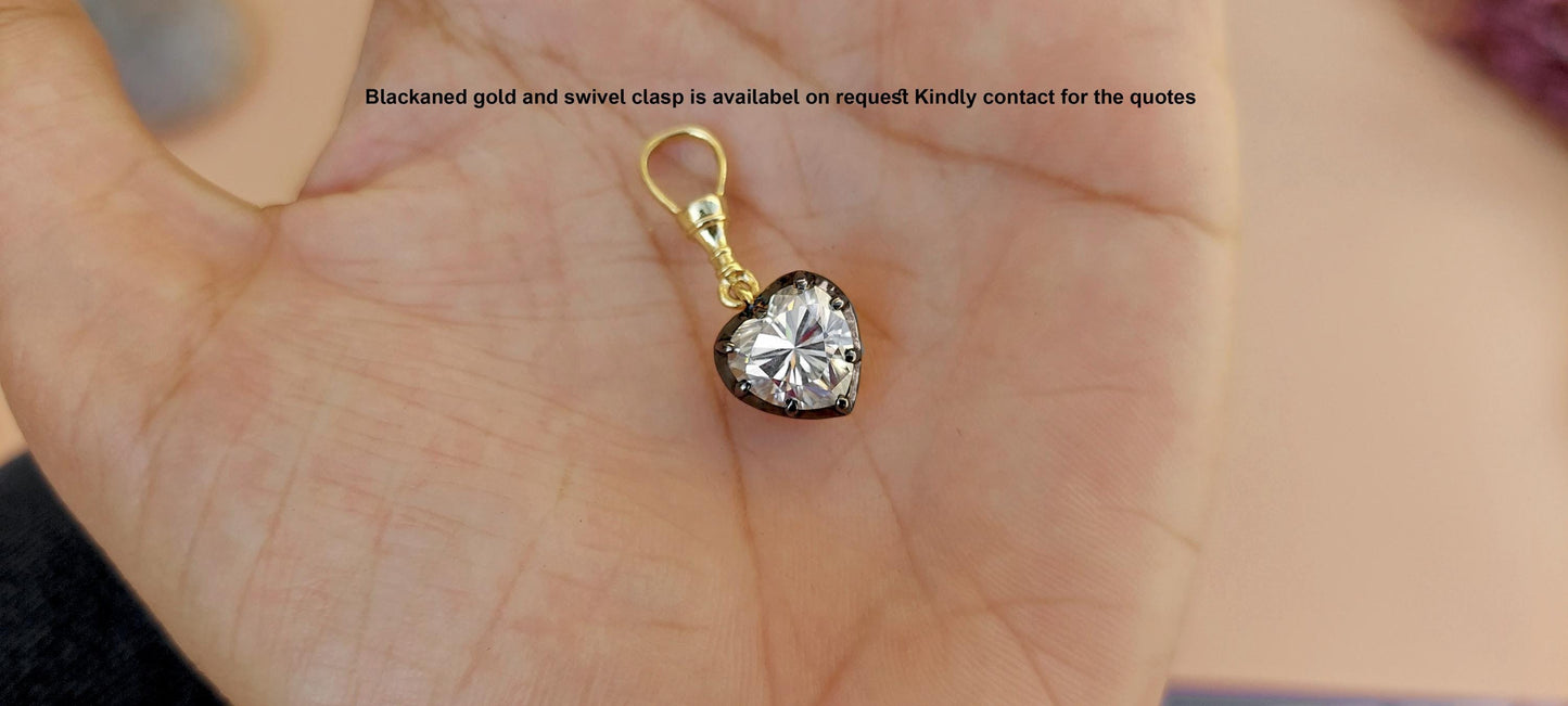 Heart Cut Moissanite Collet set Georgian cut down button back set Pendant without chain