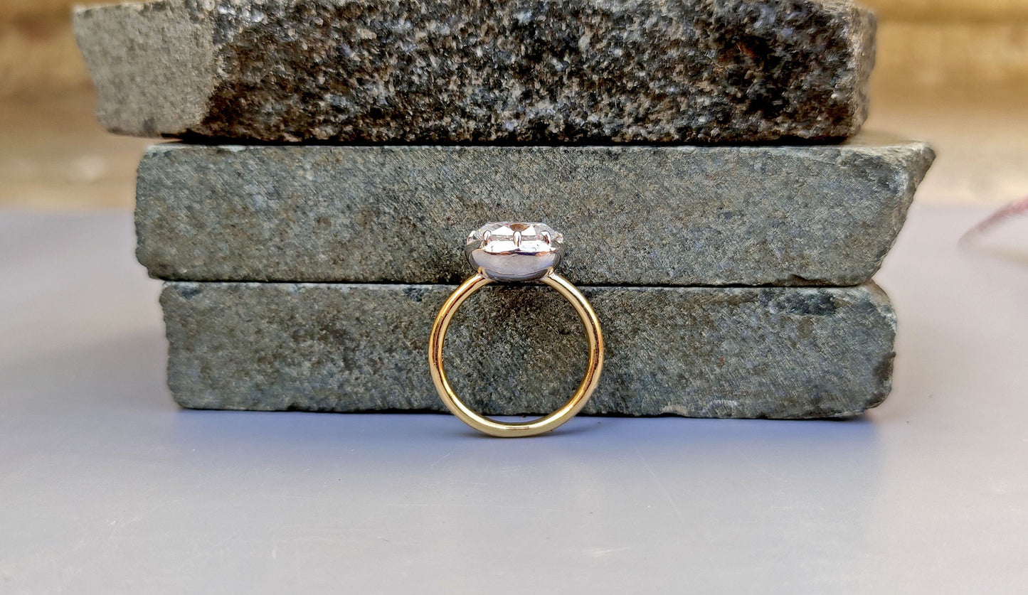 East west set Oval Moissanite Button Back Georgian Cut Down Set Solitaire Engagement ring, ring for women, Ring for her.
