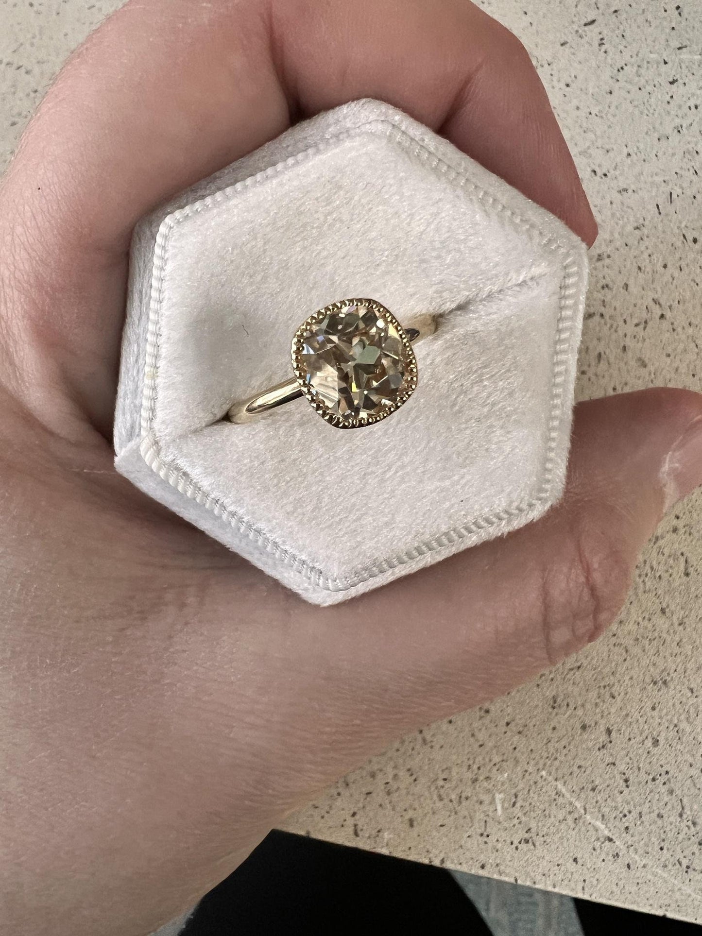 Old Mine Elongated Champagne Color Cushion Cut Milgrain Bezel with lattice setting Moissanite Engagement Ring with\without shoulders