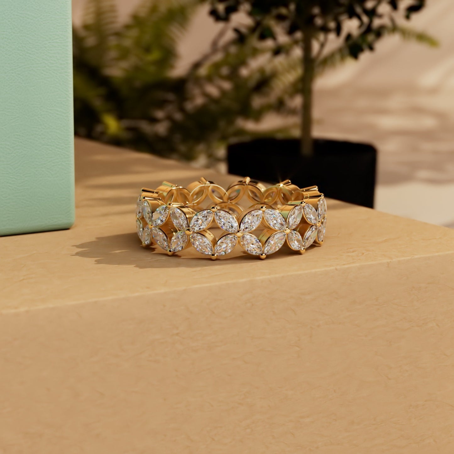 Marquise Moissanite eternity wedding band, Bridal stackable, Anniversary gift for wife