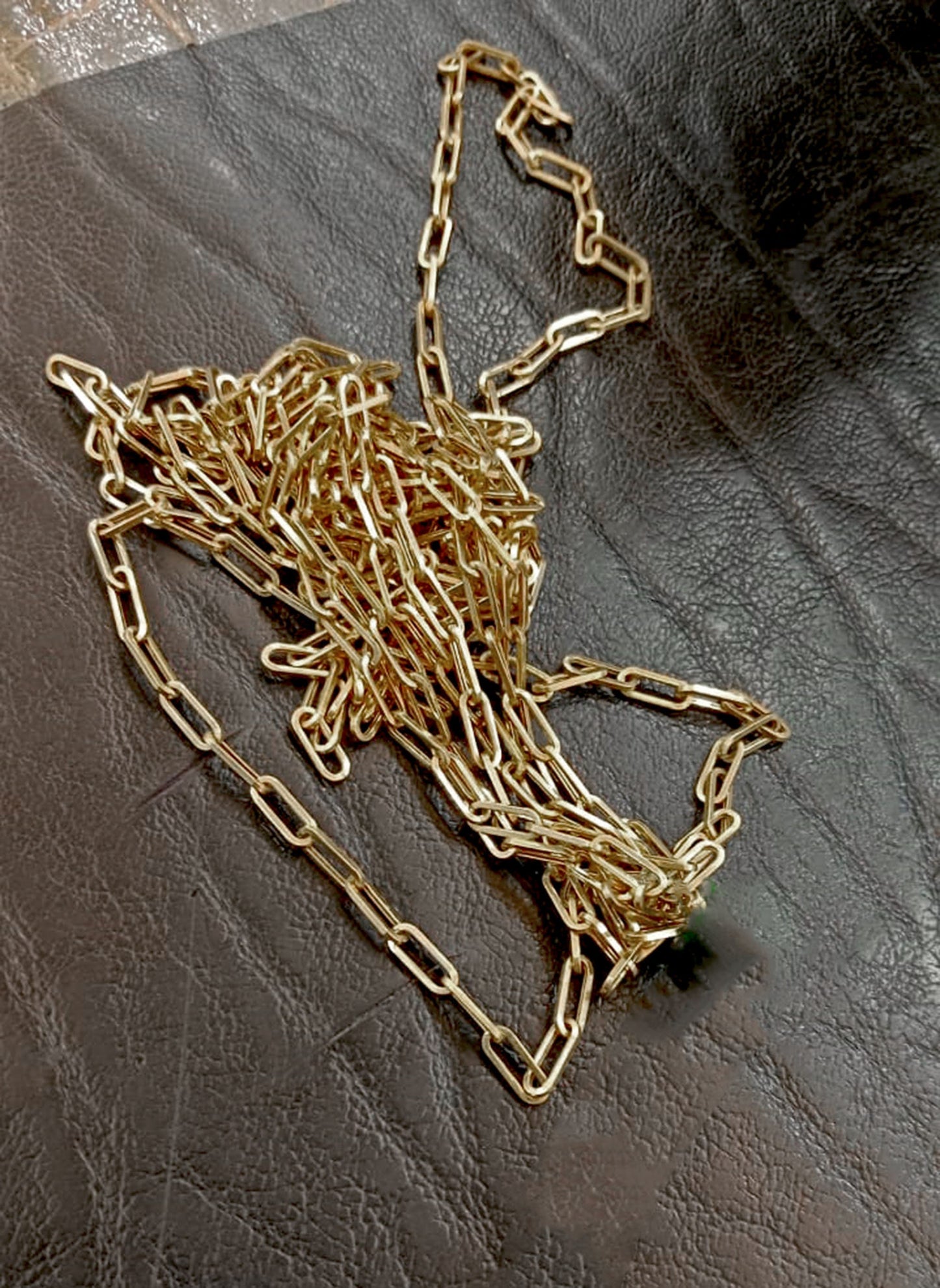 18k Solid Yellow and Rose Gold Paperclip Chain Necklace, Link Chain Necklace, Rectangle Link Necklace, Paperclip Chain 4.00mm, Italian Chain