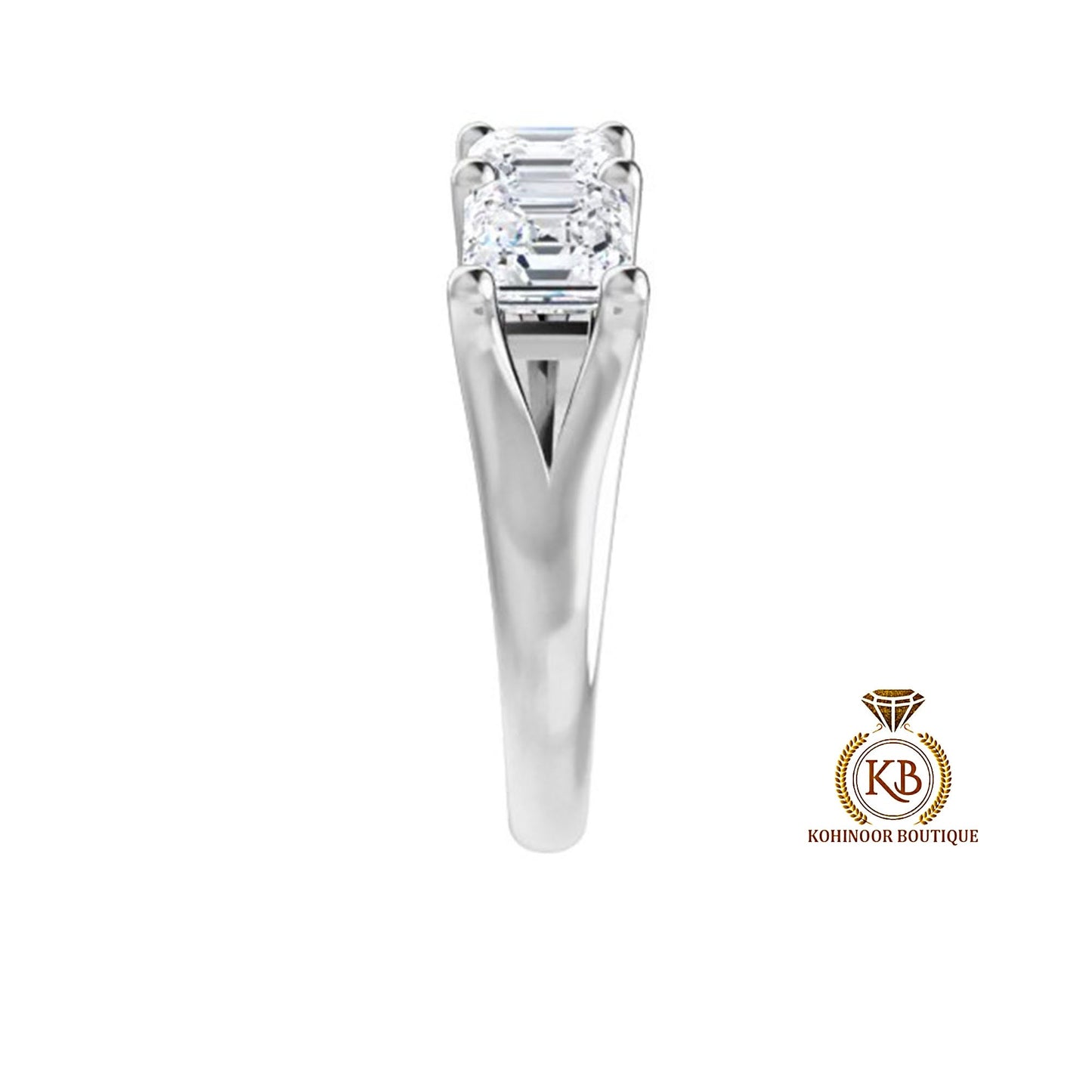 3 Stone Asscher Trellis Set Moissanite Engagement ring, ring for her, 3 stone anniversary ring, ring for women.