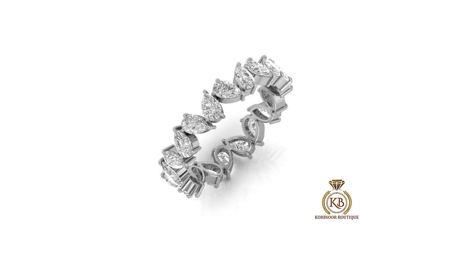 Pear Cut Moissanite half\full eternity wedding band, Bridal stackable, minimalist ring, Anniversary Ring in White\Yellow\Rose Gold