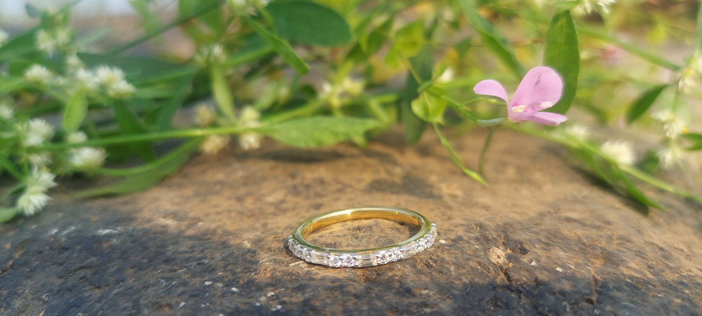 Baguette & Round moissanite Eternity Band, dainty wedding band, stackable minimalist ring