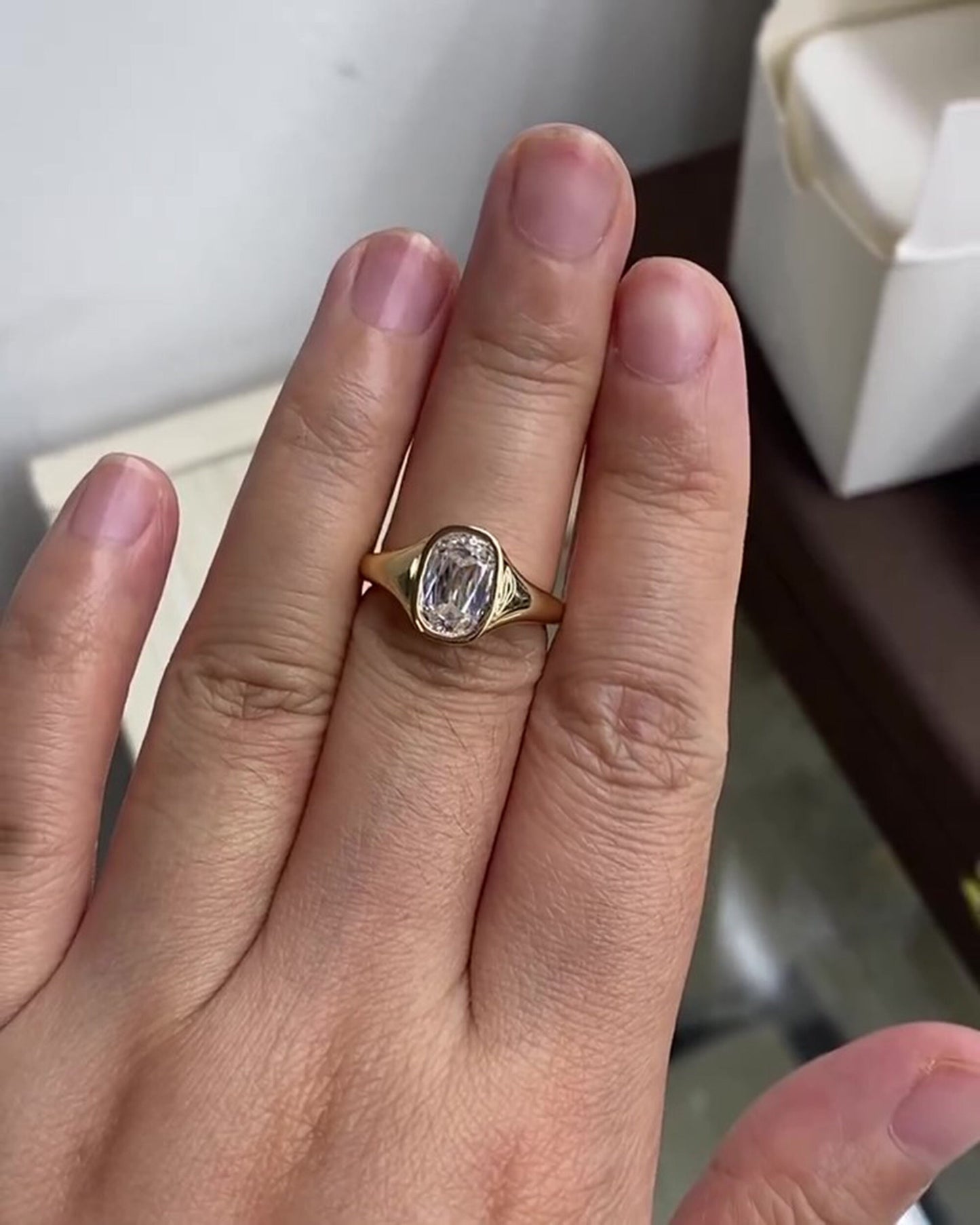 Bezel Set Criss Cut Elongated Cushion Moissanite Solitaire Engagement Ring, Ring for women, Unique cut ring, Gift for her\wife