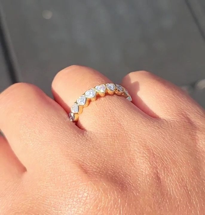 Heart Cut Bezel Set Moissanite Half\Full Eternity Wedding Band, Eternity ring, Bridal stackable, Statement ring, Anniversary gift for wife