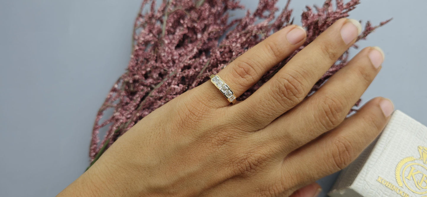 5 stone half bezel set cushion cut moissanite band, 5 stone anniversary band, 5 stone ring, ring for women, ring for her, gift for wife