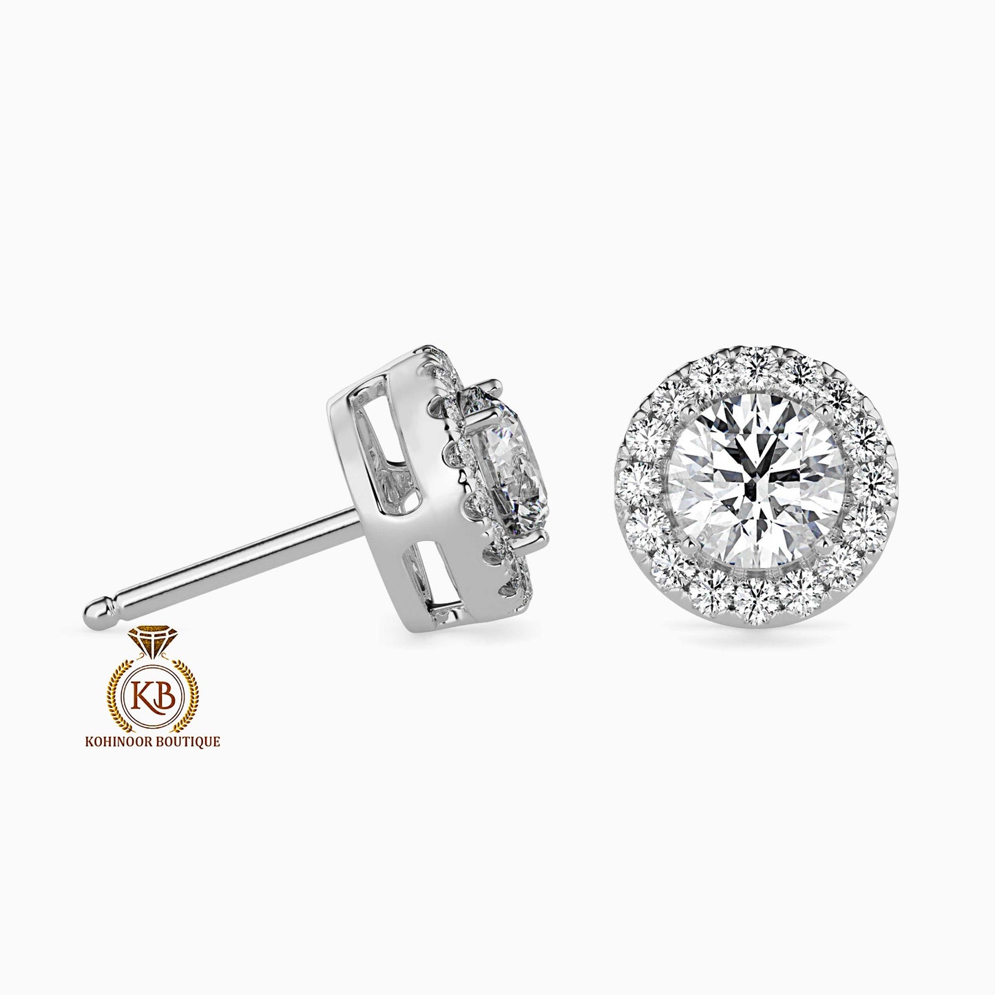 Moissanite Earrings, Halo Moissanite Stud Earrings, Round Moissanite Earrings, Gold Moissanite Earrings, Customized Earrings