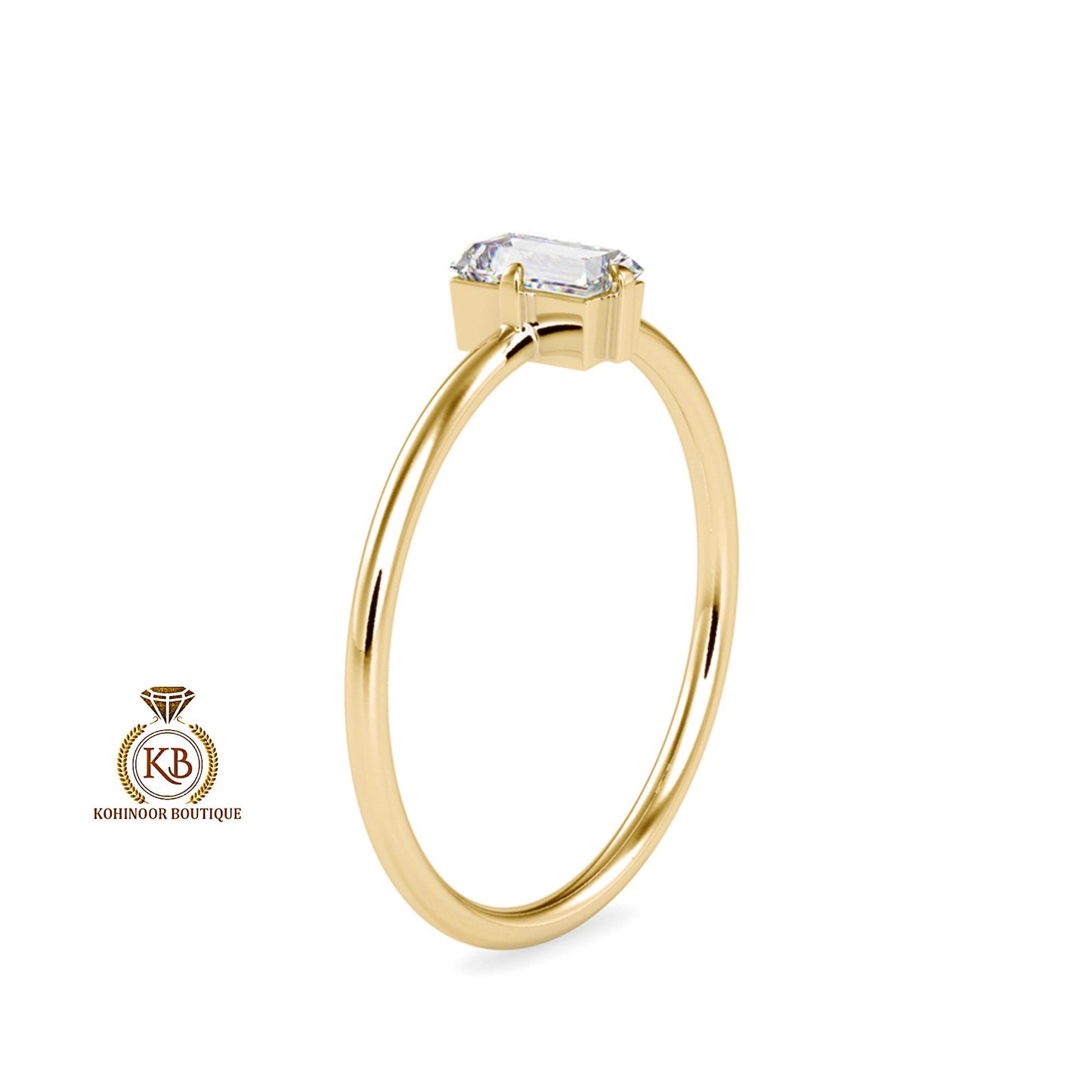 North-South-East-West like a compass Prongs Set Baguette Moissanite dainty engagement proposal ring ,Chic minimalist ring