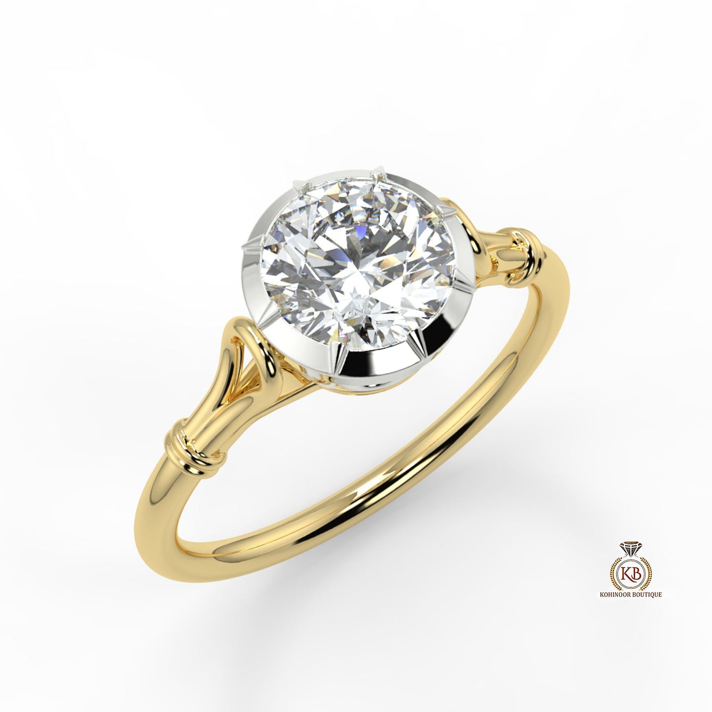 Round Georgian cut down set Moissanite Single\Dual tone Solitaire Engagement\propose Ring with White\Yellow\Rose Gold