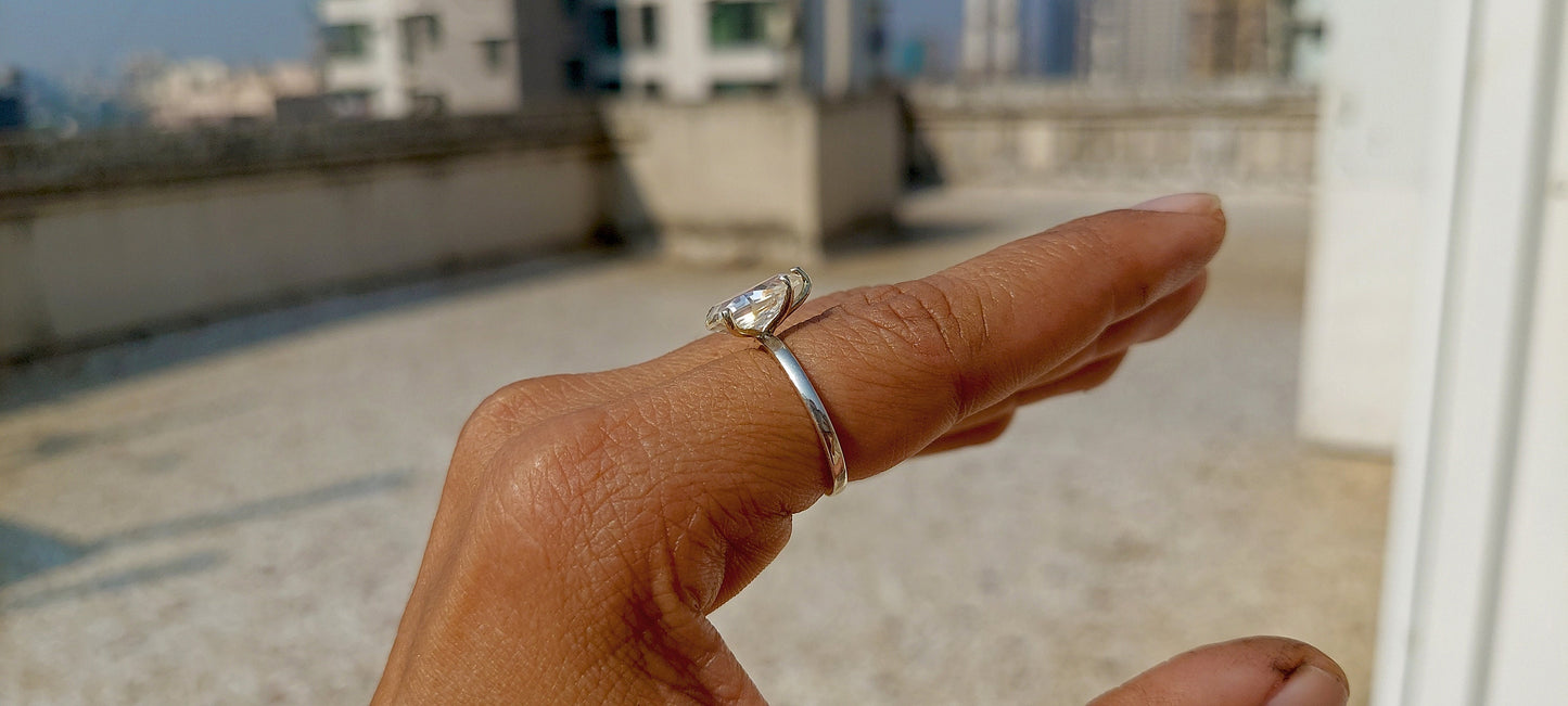Step Cut Pear Moissanite Solitaire Engagement Ring, Unique moissanite stone, Ring for her, Gift for her, Wedding anniversary gift for wife