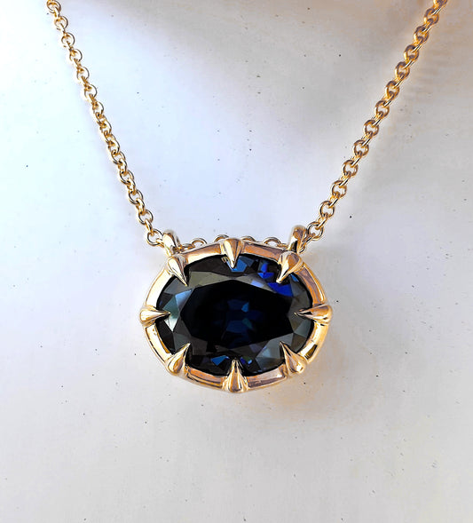 Blue Old Mine Antique Oval Cut Moissanite East West Georgian Style Bezel Set Wedding Pendant, Deep Blue Oval Cut Pendant without chain