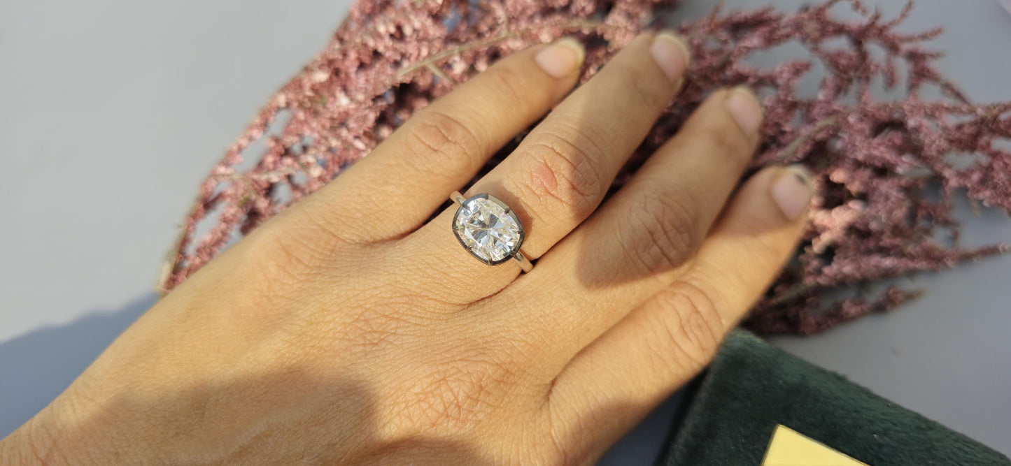 East West set Elongated Cushion Cut Moissanite Georgian cut down button back solitaire engagement ring, ring for her, ring for women