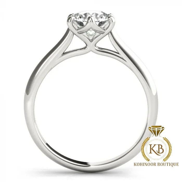 Round Cut Moissanite Cathedral Trellis set Solitaire Engagement ring, Classic solitaire ring, ring for her, ring for women, gift for her.