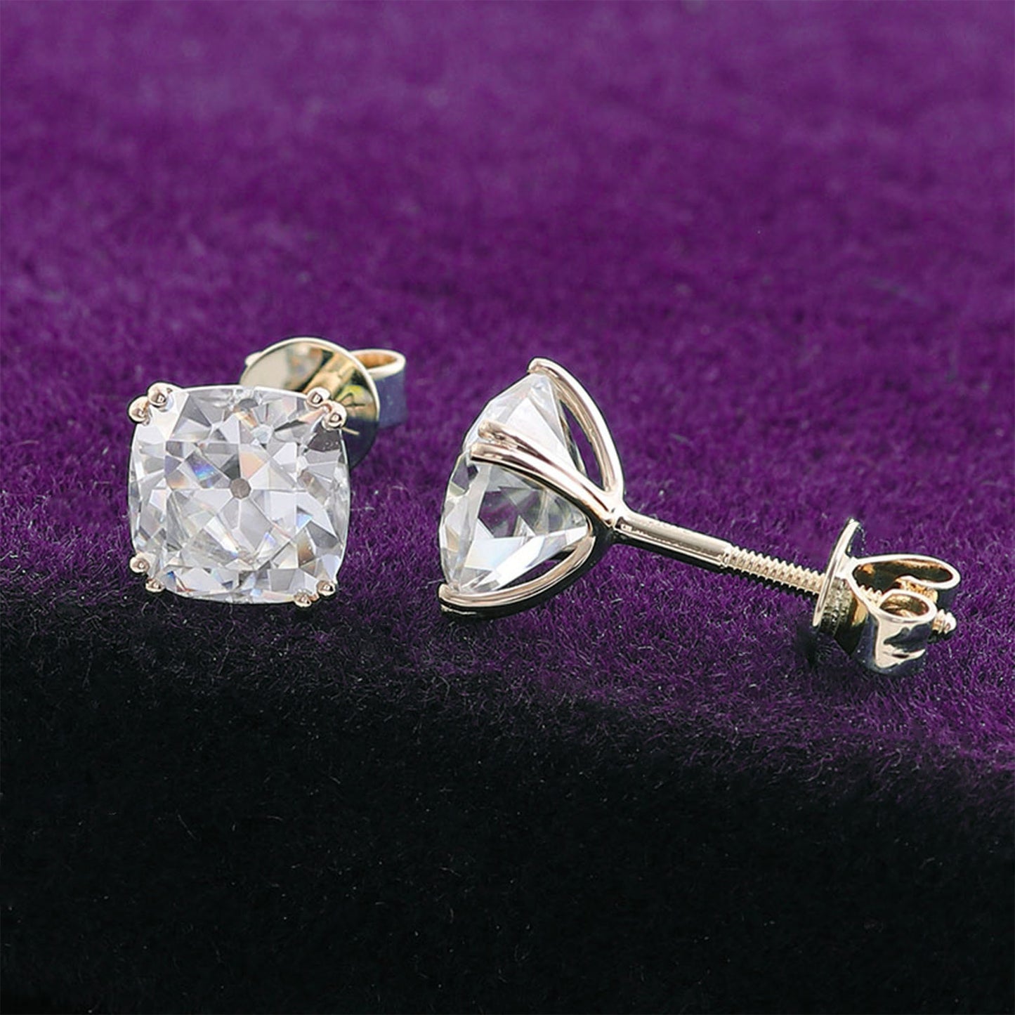 Cushion Old Mine Cut OMC Moissanite Earrings studs , Studs for women, Mother's day gift, screw back , push back earring, wedding studs