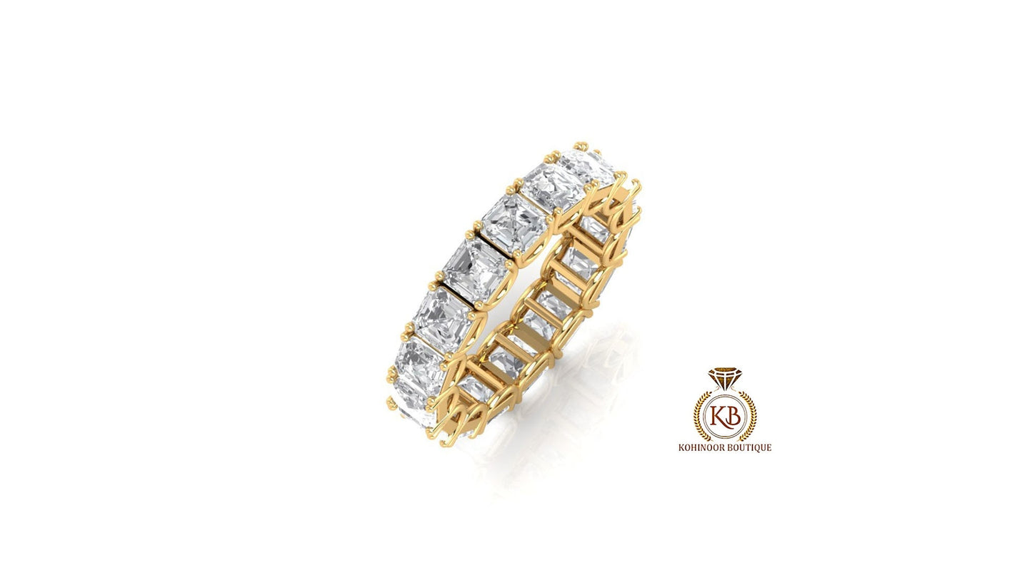 Asscher Octagon Cut Moissanite Half\Full Eternity Infinity statement Bridal stackable wedding band in White\Yellow\Rose Gold