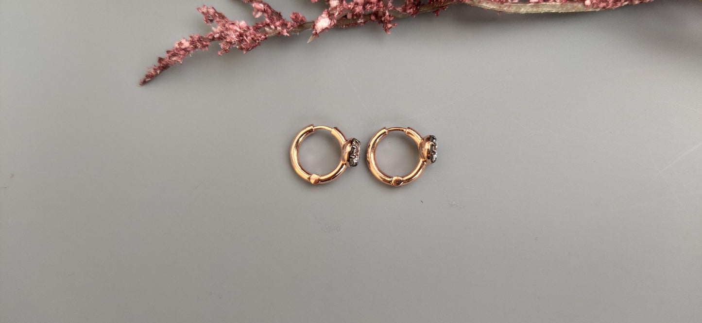 Georgian Victorian Style Moissanite Hoops, Georgian cut down Button back huggie, Blackened Gold Stud Earrings, Wedding Earring.