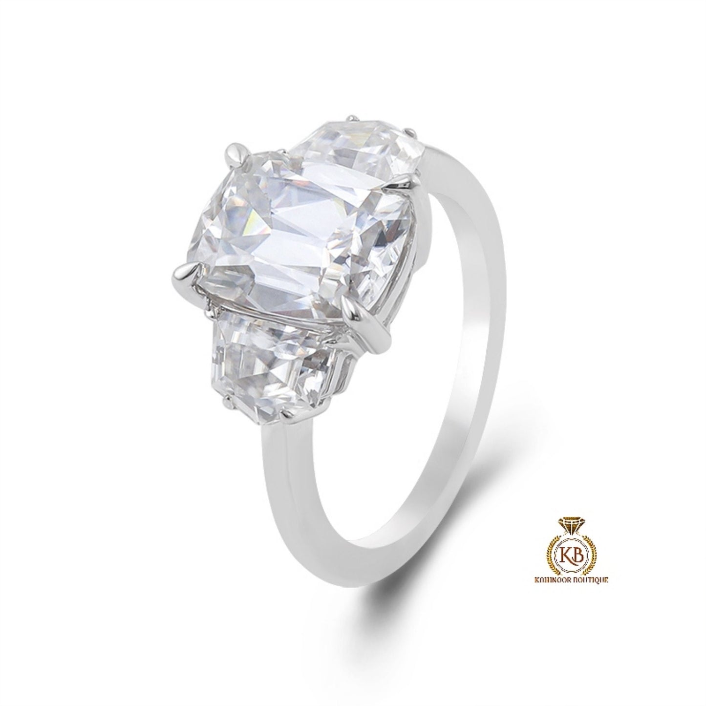 Old mine cut Elongated cushion  and bullet cut 3 stone Moissanite vintage victorian Engagement Ring Engagement\propose\anniversary Ring