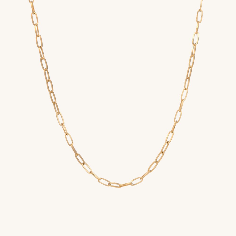 18k Solid Yellow and Rose Gold Paperclip Chain Necklace, Link Chain Necklace, Rectangle Link Necklace, Paperclip Chain 4.00mm, Italian Chain