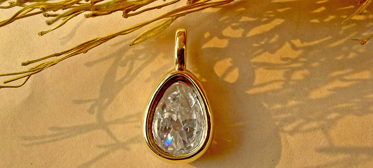 Old Mine Pear cut OMC, Antique Pear Georgian cut down set Solitaire Moissanite Pendant without chain, Pendant for women, gift for mother