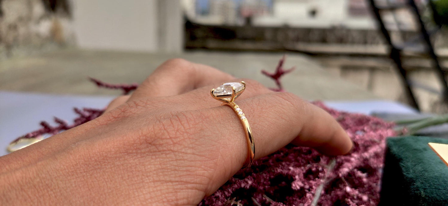 Step Cut Lozenge Cut moissanite Solitaire Engagement Ring with side pave, Gift for her, Rings for women, Promise ring, Proposal Ring