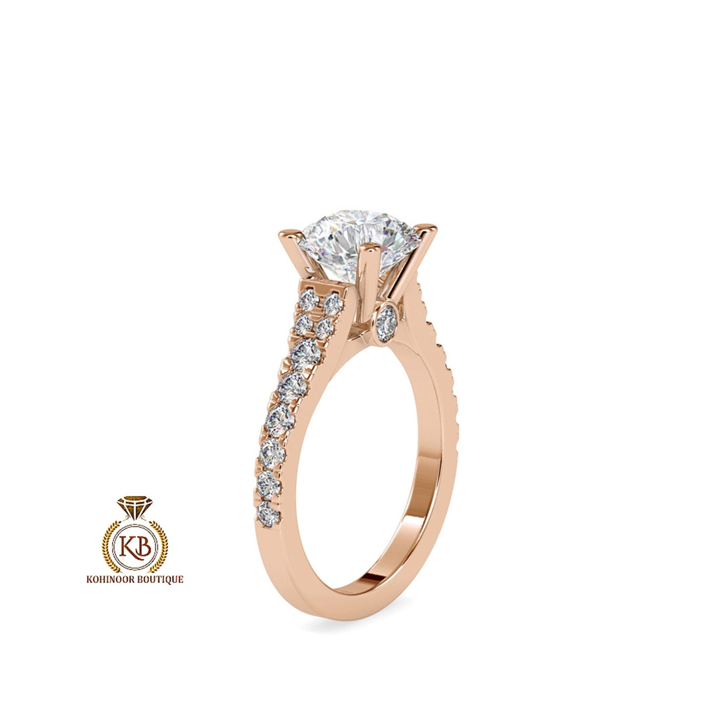 Round Cut Moissanite U-Pave Accented Engagement Ring with Pave Bridge and Prongs, high profile set ring, ring for her
