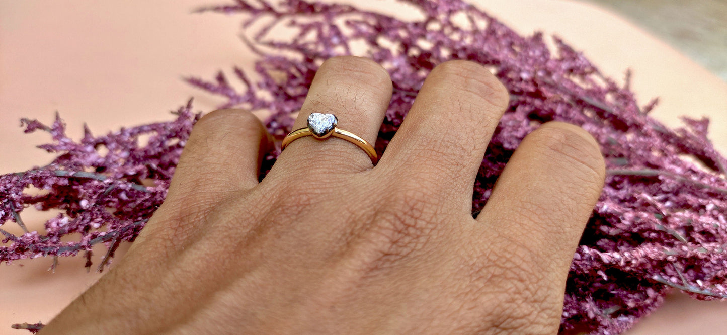 Heart Cut Moissanite Georgian cut down button back solitaire engagement ring, ring for her, ring for women, blackened gold stackable ring.