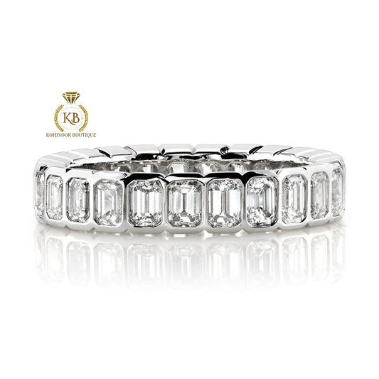 Bezel set Emerald Cut Moissanite Eternity Ring, Half\Full Eternity Ring, Stackable wedding band in 18k\14k\10k White\Yellow\Rose Gold