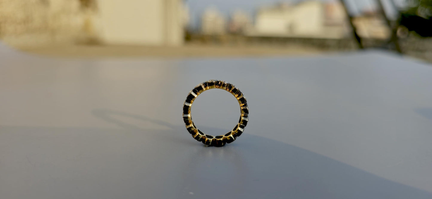 Bezel set Oval Cut Moissanite Wedding band in blackened gold, Full\Half Eternity Ring, Stackable Ring in 18k\14k\10k White\Yellow\Rose Gold