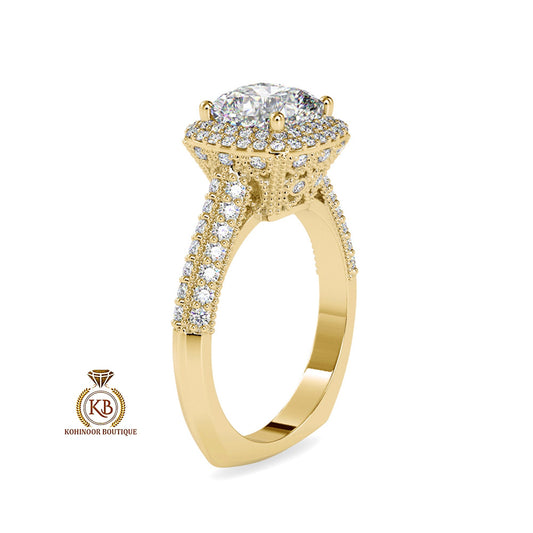 Vintage Cushion Cut Cathedral set Moissanite Double Halo double side pave milgrain pave basket and band art deco Engagement ring